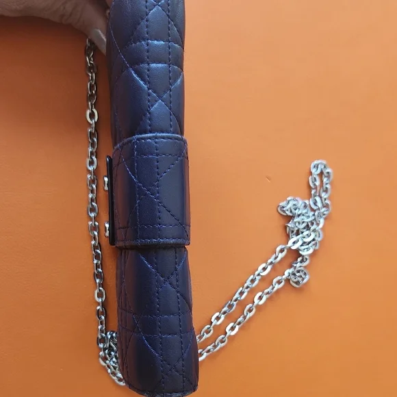 Dior Cannage Navy Blue Wallet On Chain - Picture 8 of 14